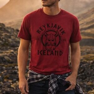 Reykjavik Iceland Viking Helmet Graphic T Shirt Organic Cotton Travel Tee S